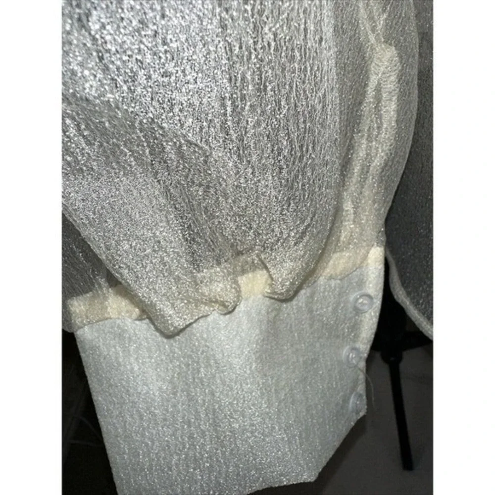 Womens Ivory Sheer Blouse 4XL Avant Garde Ruffle Barrel Cuff Runway Flirty Milan